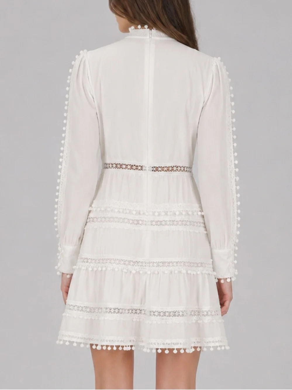 🆕🥥 Layered With Love White Pom Pom Lace Trim Mini Dress XL Boho Cottagecore - Picture 3 of 17